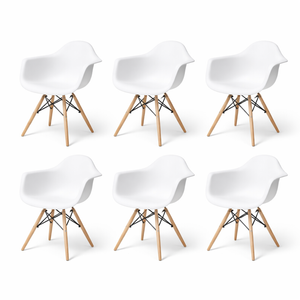 Foret Mid-century Kids Plastic Armchair Natural Wood Legs White Set Of 6