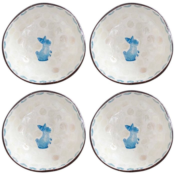 4PK LVD Natural Coconut Round Dish Bowl 13x6cm - Rabbit Blue