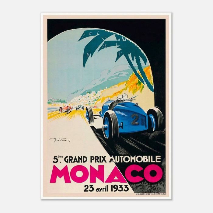 Galrie Monaco Grand Prix 1933 Vintage Racing Poster - Perfect for Home Decor, Poster Only, A0 84 x 119cm (33 X 47inch)