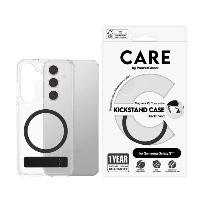 Panzer Kickstand Mag Phone Case for Samsung GS25 Drop Test - Clear/Black