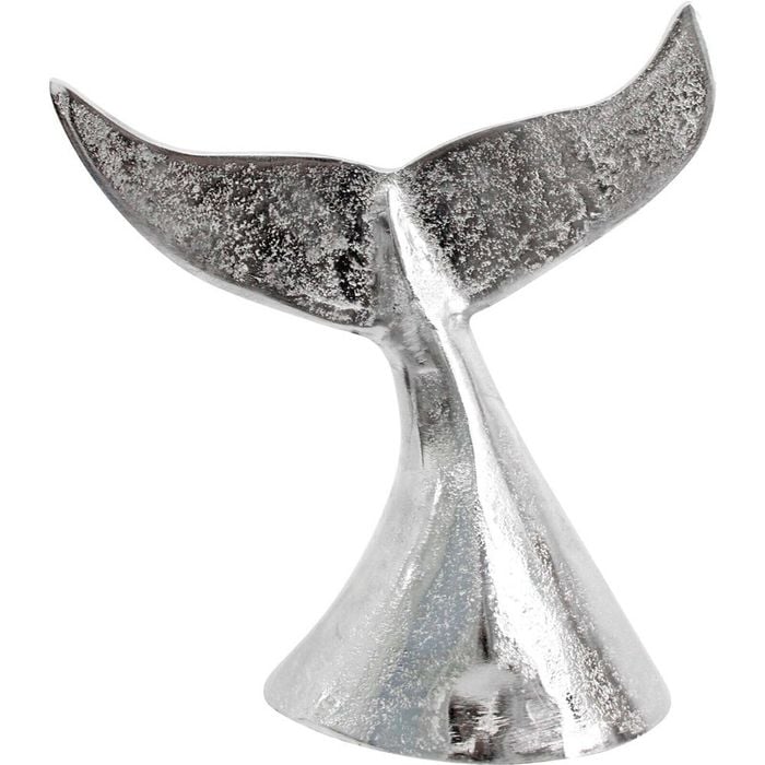 LVD Large Metal Whale Tail Decorative Sculpture 10x19cm Silver Chrome