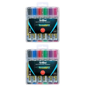2x 6pc Artline Whiteboard Marker Pen Bullet Nib Set W/magnetic Case Asst. Colour