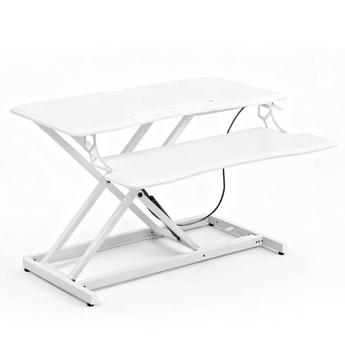 Ufurniture Standing Desk Converter Height Adjustable Desk Rise Dual Monitor Laptop Workstation with Keyboard Tray 80cm White