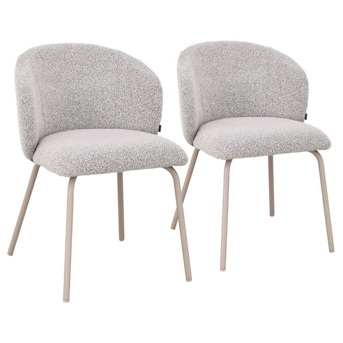Vesper Beige Metal Frame Upholstered Dining Chair - Light Grey Fabric (Set of 2)