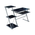 YES4HOMES Metal and Tempered Glass Computer Desk Laptop Writing Desk Gaming Table with Storage Shelves