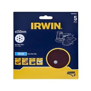 IRWIN 150mm 180 Grit  6 Plus 1 Hole Quick Fit Random Orbital Sanding Discs - 5 Pack