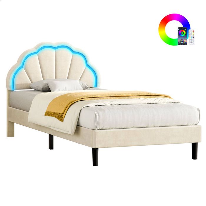 ALFORDSON Bed Frame King Single LED Adjustable Headboard Beige