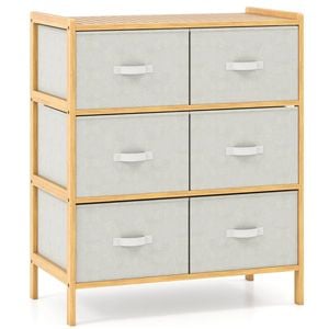 Costway 3-tier Storage Cabinet W/2 Fabric Drawer Bamboo Frame