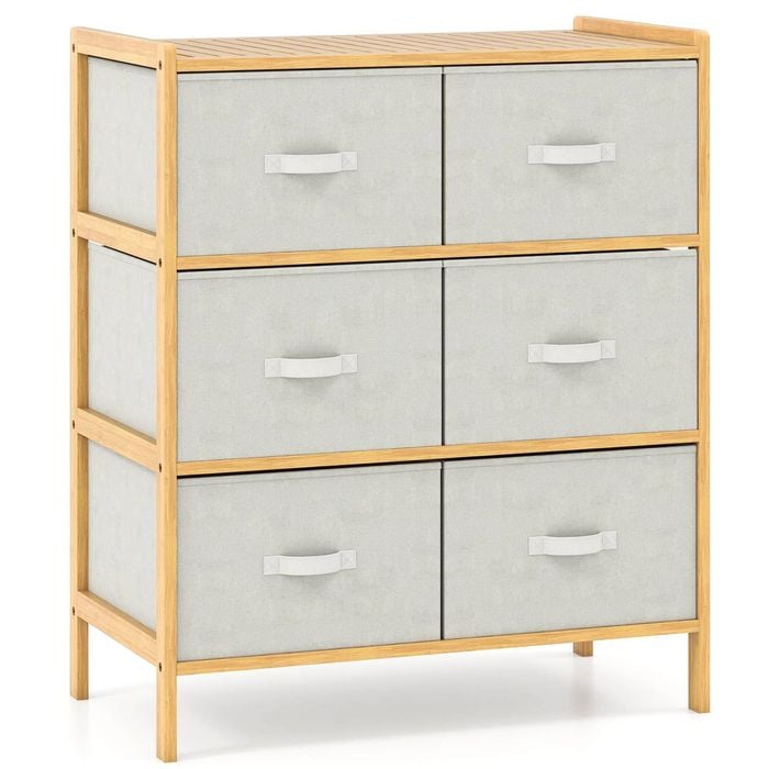 Costway 3-tier Storage Cabinet W/2 Fabric Drawer Bamboo Frame