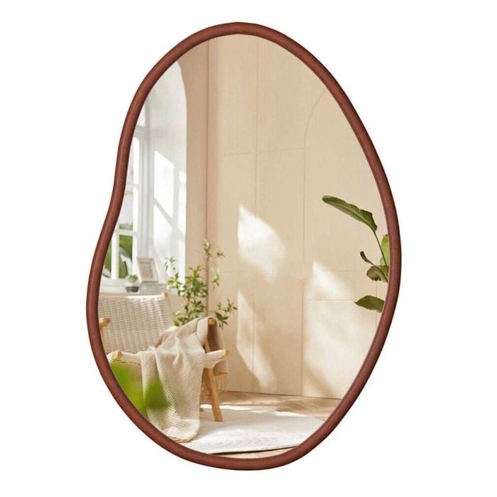 P&P Brown Wood Asymmetrical Wall Mirror Small