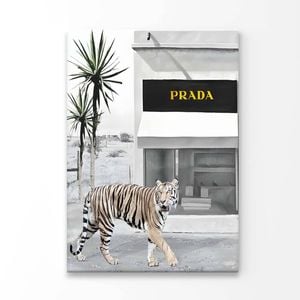 Tiger With Elegant Fashion Store Print 100% Australian Made 50x75cm (Stretched Canvas)