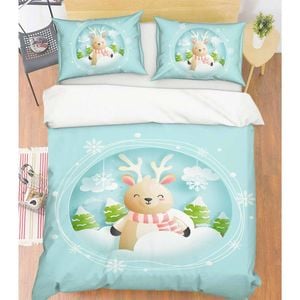 3D Cute Deer Snowflake 021 Bed Pillowcases Quilt King Single Size