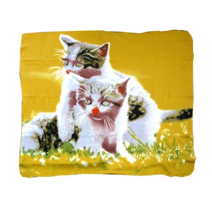 Animal Print Multi Colour Polar Fleece Throw Rug 125 x 150 cm Two Kitty Cats