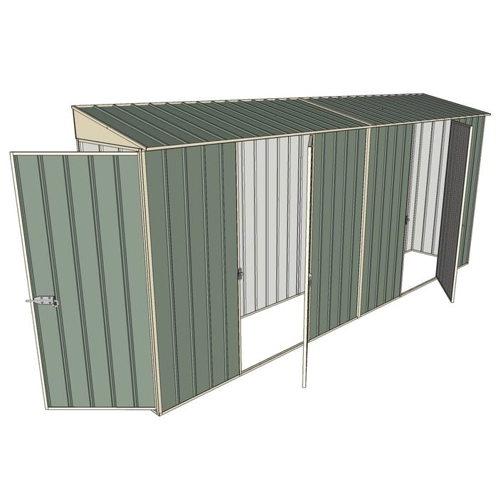 Build-a-Shed 0.8 x 4.5 x 2m Skillion Single Hinged Door Shed with Dual Single Hinged Side Doors - Green