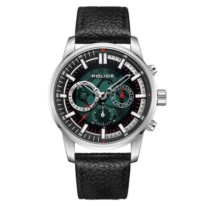 Police Greenlane Leather Band Green Dial Men's Watch (pewjf2227001)