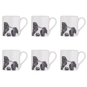 6x Ashdene Peeking Pups Ceramic Drinking Mug Border Collie 370ml Animal Art