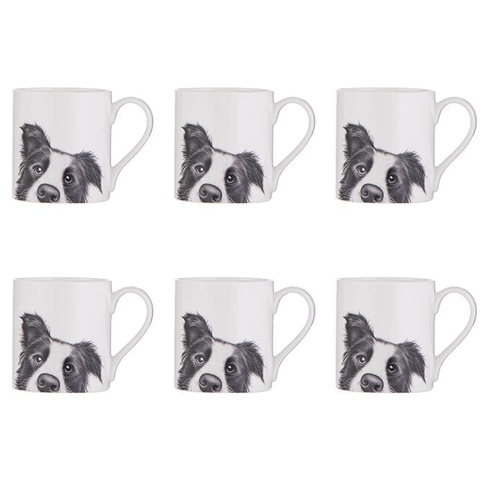 6x Ashdene Peeking Pups Ceramic Drinking Mug Border Collie 370ml Animal Art