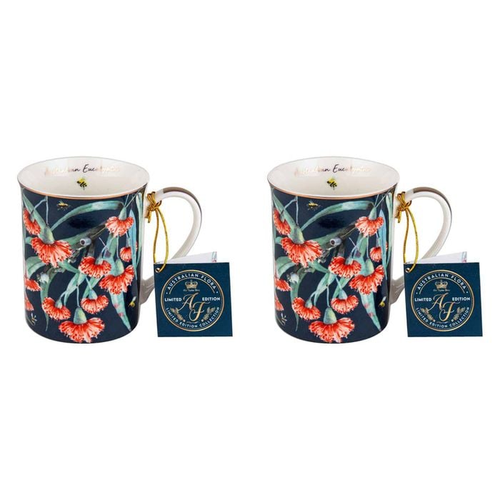2PK Australian Flora Eucalyptus 360ml Coffee Mug New Bone China