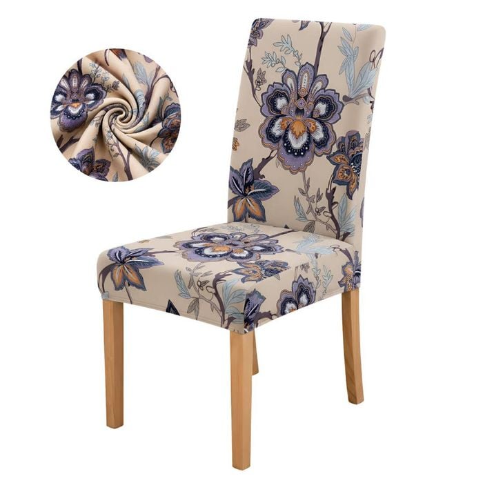 Anyseat Chair Cover Beige Floral Print Elastic Slipcover Dining Decor