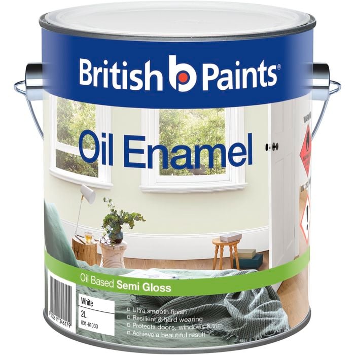 British Paints 2L White Semi Gloss Enamel Paint