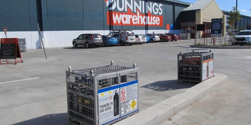 Gas bottle cages in the carpark of Bunnings' Tuggerah location