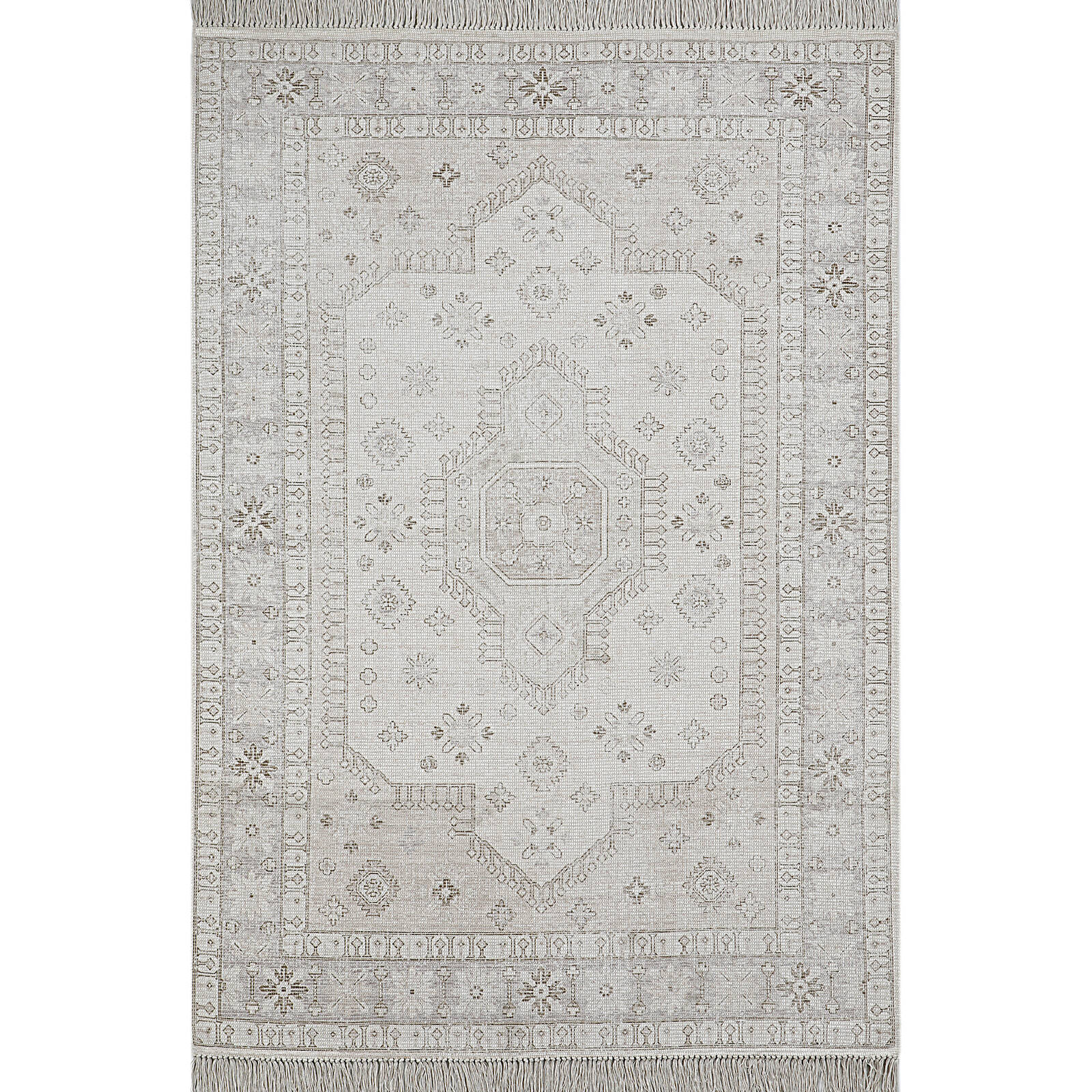 Rug Polyester Bushra Fringed Grey 160 x 230cm