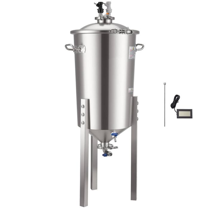 Vevor 8 Gal Stainless Steel Conical Fermenter Silver With Conical Bottom 3 Adjustable Legs For Wine