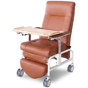 EQUIPMED Deluxe Mobile Geriatric Recliner Day Chair, Adjustable and Removable Meal Tray, Drop Down Armrests, 3 Heights, Leg Rest