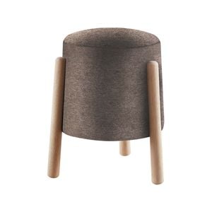 Natural Signature Single Pudding Stool with Comsmo Brown Fabric and Raw Natural Legs