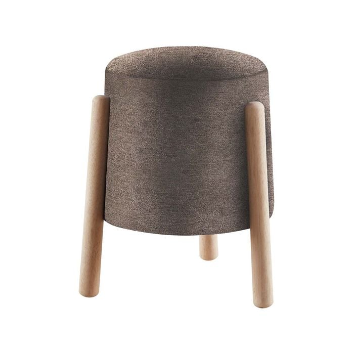 Natural Signature Single Pudding Stool with Comsmo Brown Fabric and Raw Natural Legs