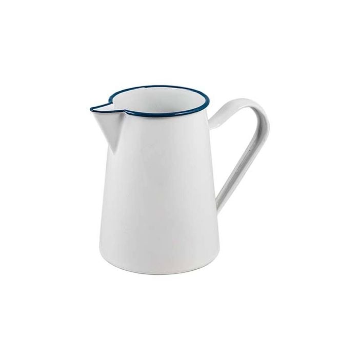 Urban Style Enamelware 1.5L Pitcher w/ Blue Rim - Premium White