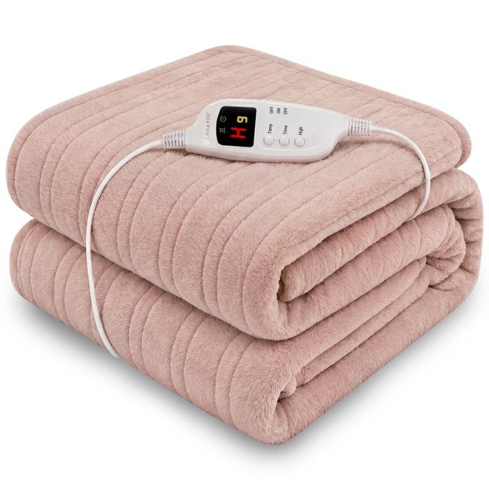 Laura Hill Electric Heated Blanket Throw Rug Soft Coral Fleece 9 Heat Settings - Pink