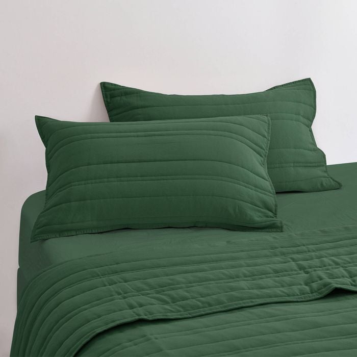 Dreamaker Superfine Washed Microfibre Stripe Quilted Standard Pillowcase Twin Pack Hunter Green