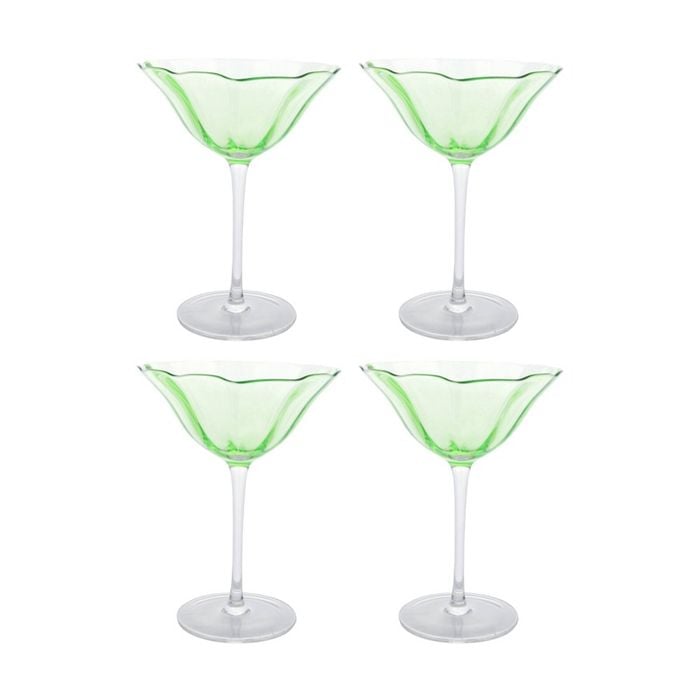 4pk Lvd Decorative Poppy Cocktail Glass Barware/drinkware Cup Decor Green
