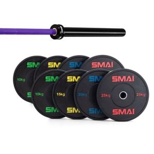 Smai 155kg Hd Bumper Plate Set Inc 15kg Barbell - 15kg Purple Barbell