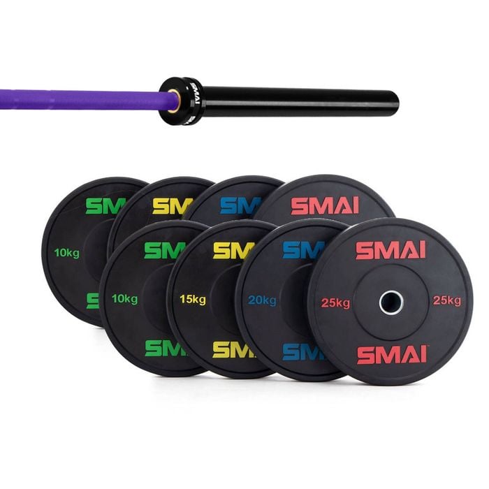 Smai 155kg Hd Bumper Plate Set Inc 15kg Barbell - 15kg Purple Barbell