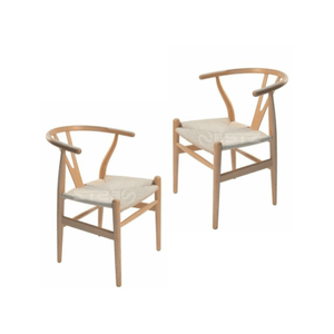 SD House Set of 2 - Hans Wegner Replica Wishbone Cord Dining Chair - Natural Beech