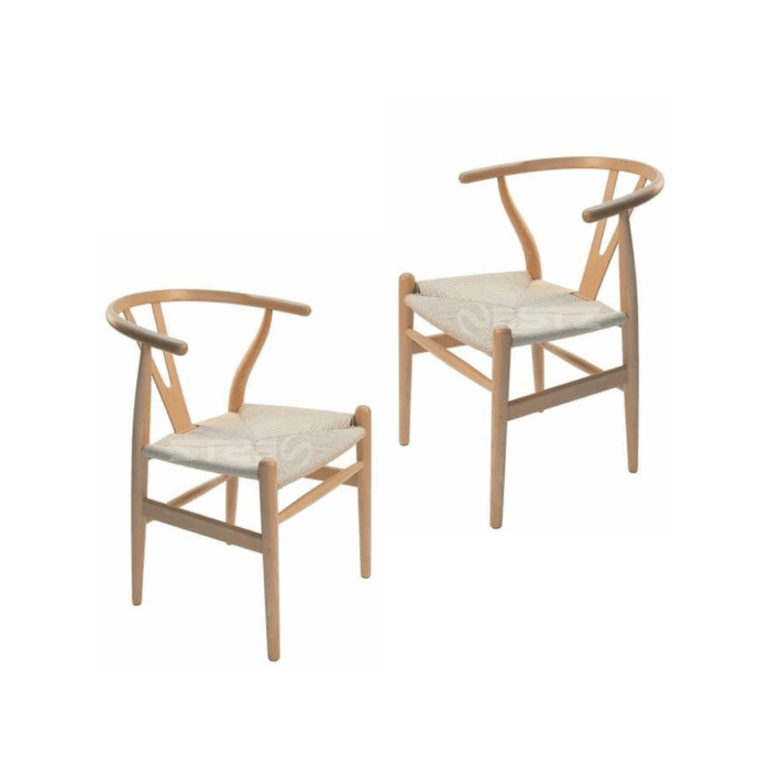 SD House Set of 2 - Hans Wegner Replica Wishbone Cord Dining Chair - Natural Beech