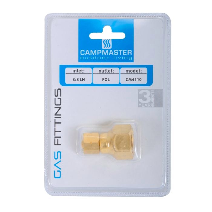 Campmaster Straight Gas Adaptor 3/8"LH(F) to POL(F)