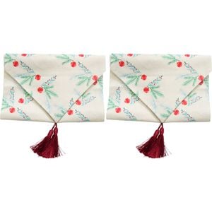 2PK LVD 33x180cm Linen Christmas Leaves Table Runner Home Decor