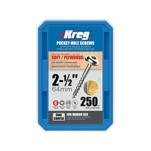 Kreg 64mm Zinc Coarse Thread MaxiLoc Head Pocket-Hole Screws - 250 Pack