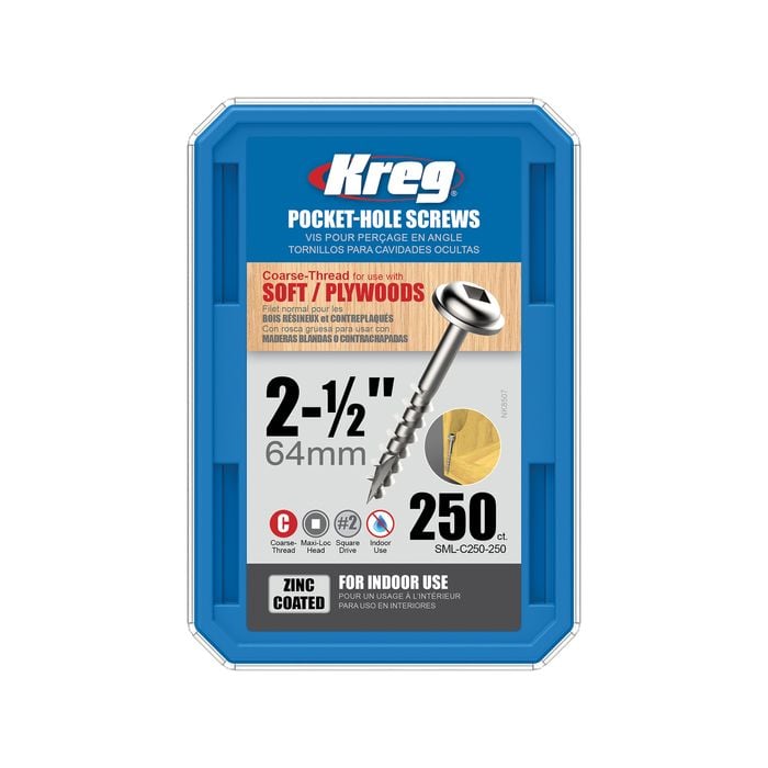 Kreg 64mm Zinc Coarse Thread MaxiLoc Head Pocket-Hole Screws - 250 Pack