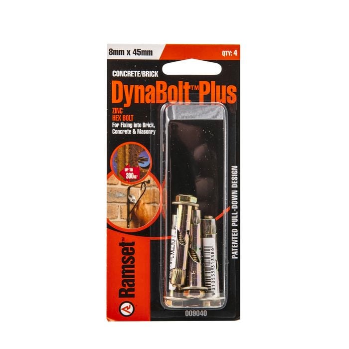 Ramset 8 x 45mm Heavy Duty Hex Head Flush Dynabolt  - 4 Pack