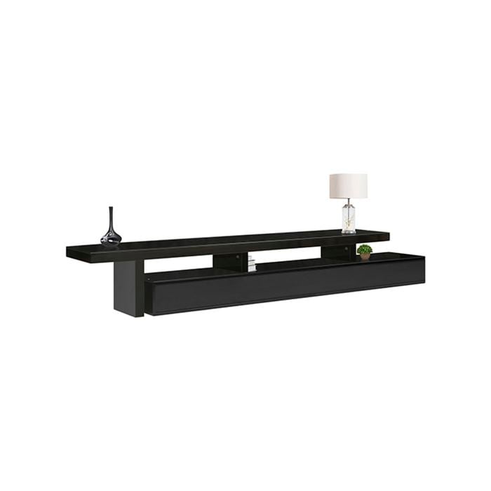 TV Cabinet with 3 Storage Drawers Extendable With Glossy MDF Entertainment Unit in Black Colour