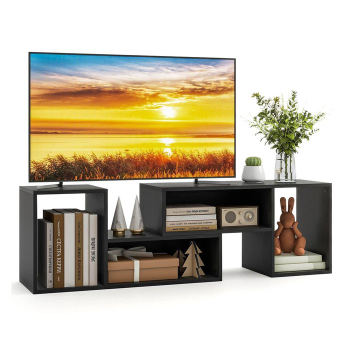 Costway 2PCS L-shaped TV Cabinet Entertainment Unit Display Shelf Black