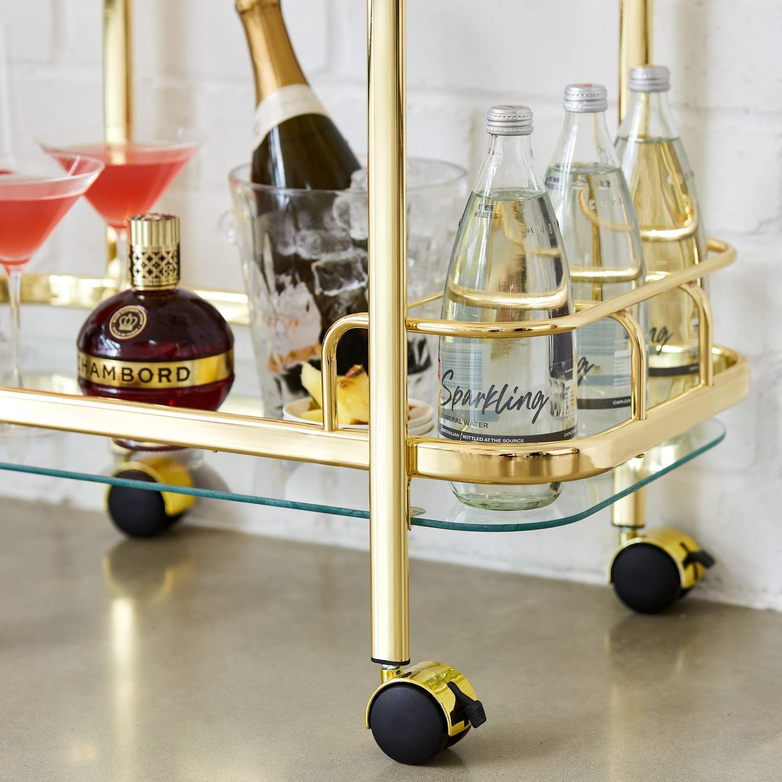 Piaf Bar Cart with Bottle Holder Gold Bunnings Australia