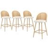 Oikiture 4x Bar Stools Rattan Back Boucle Fabric White