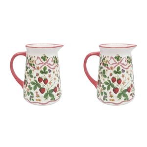 2PK Urban Ceramic Strawberry Fields Pitcher Jug 15x16cm Green/Red