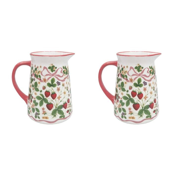 2PK Urban Ceramic Strawberry Fields Pitcher Jug 15x16cm Green/Red