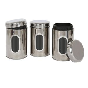 Harbour Housewares Stainless Steel Windowed Food Storage Container Airtight Tea Coffee Sugar Canister Kitchen Caddy - Set of 3